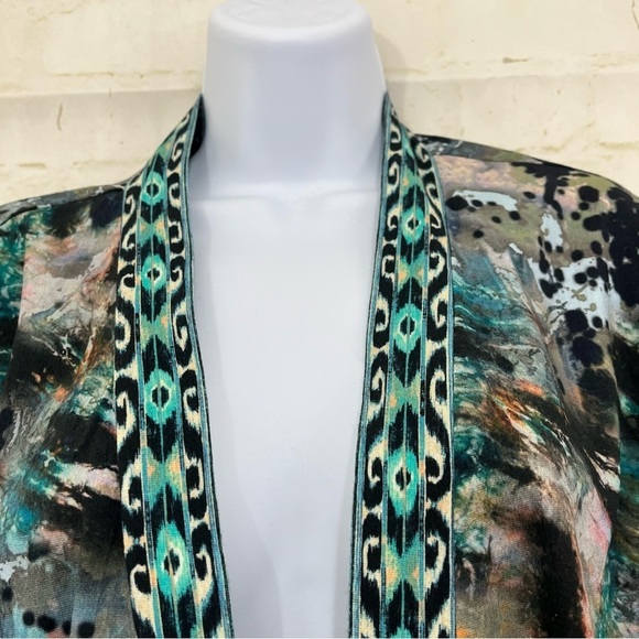 Tolani Karma Black Abstract 3/4 Sleeve Open Cardigan - Picture 2 of 13